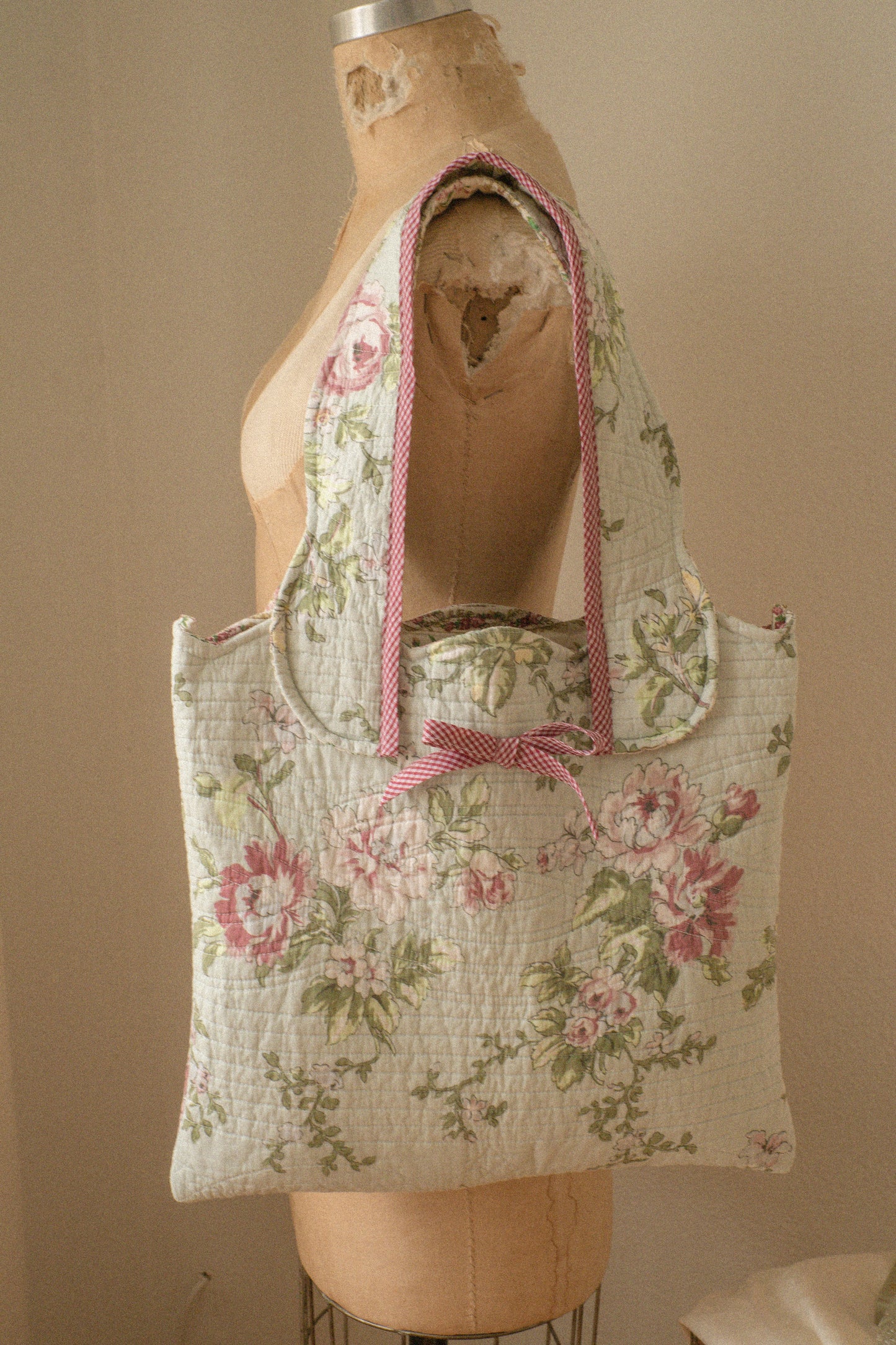 Handmade quilted reversible mini tote bag - cotton