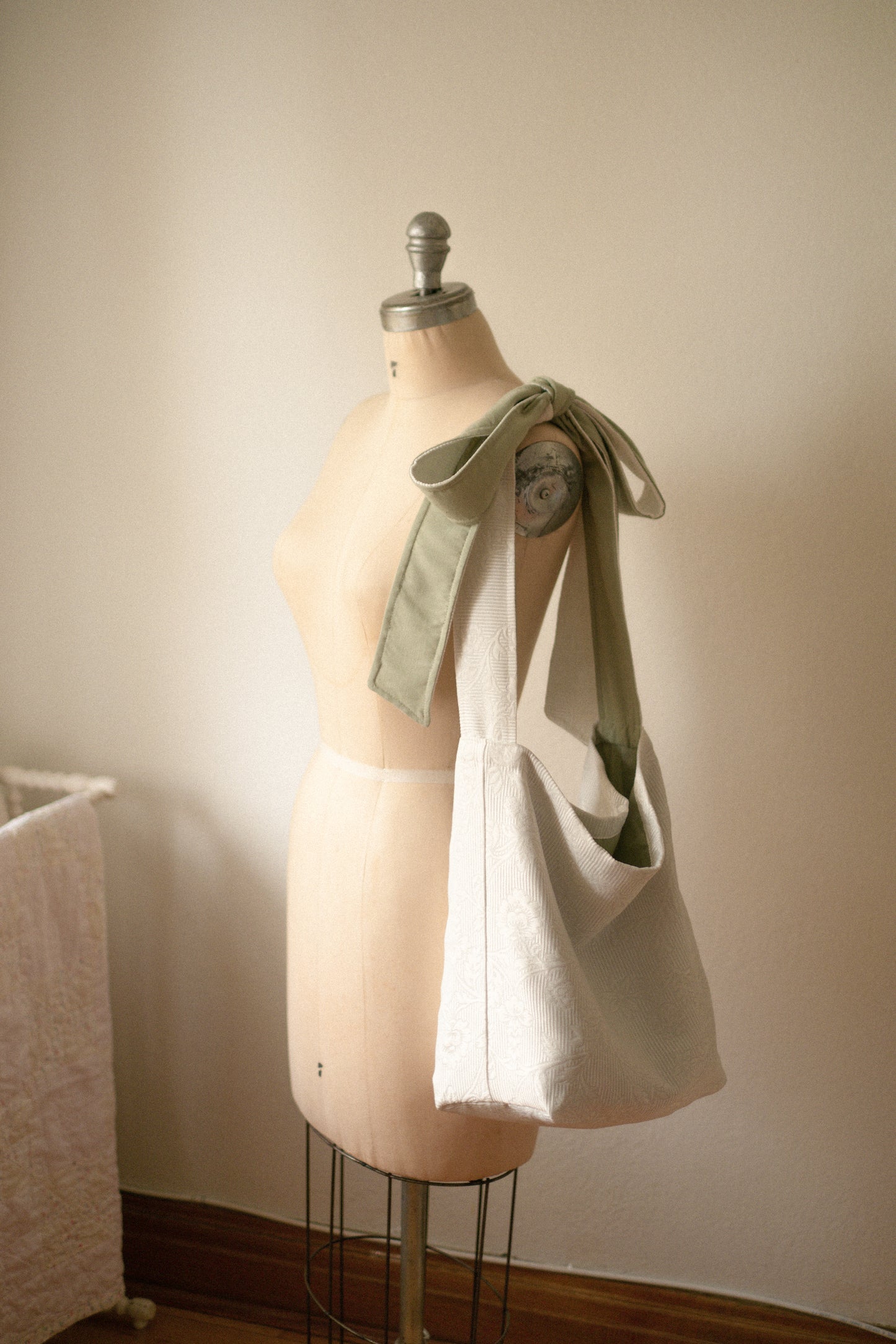 NEW♡ Handmade Ribbon slouchy tote bag - evergreen