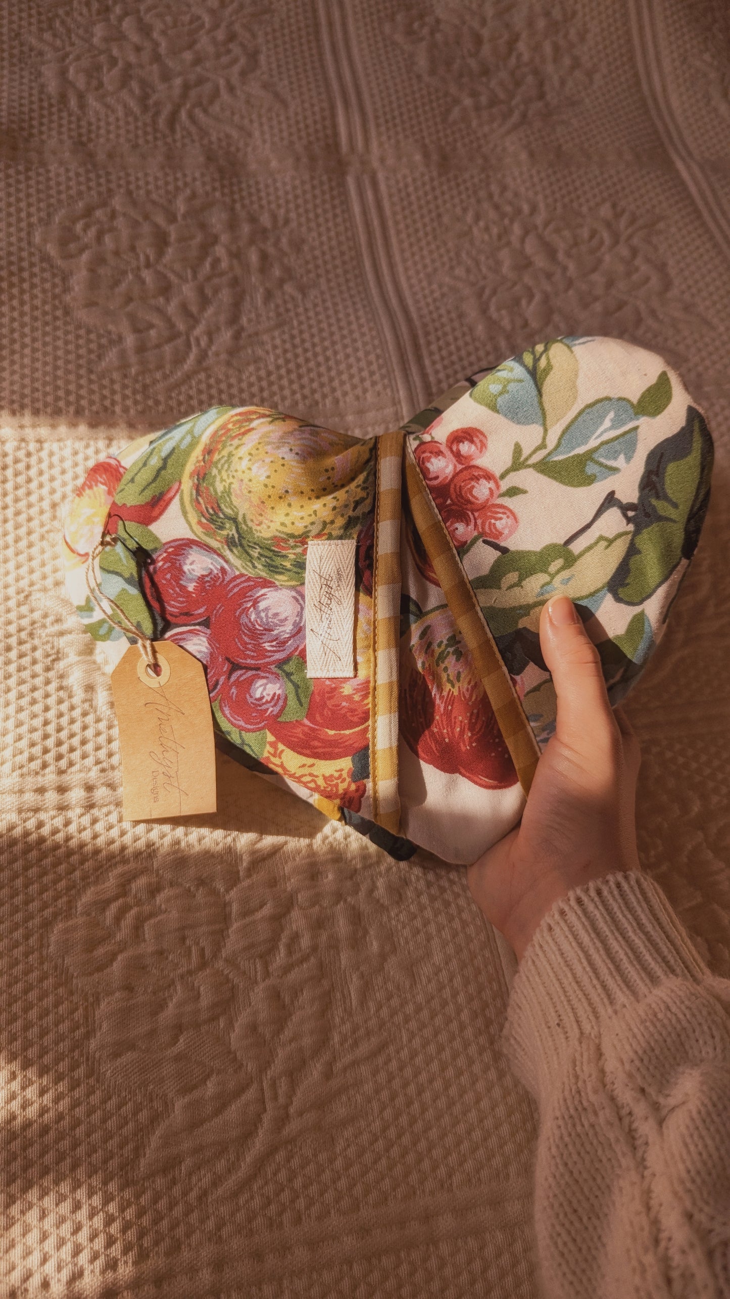 Handmade heart shaped oven mitts - mulberry
