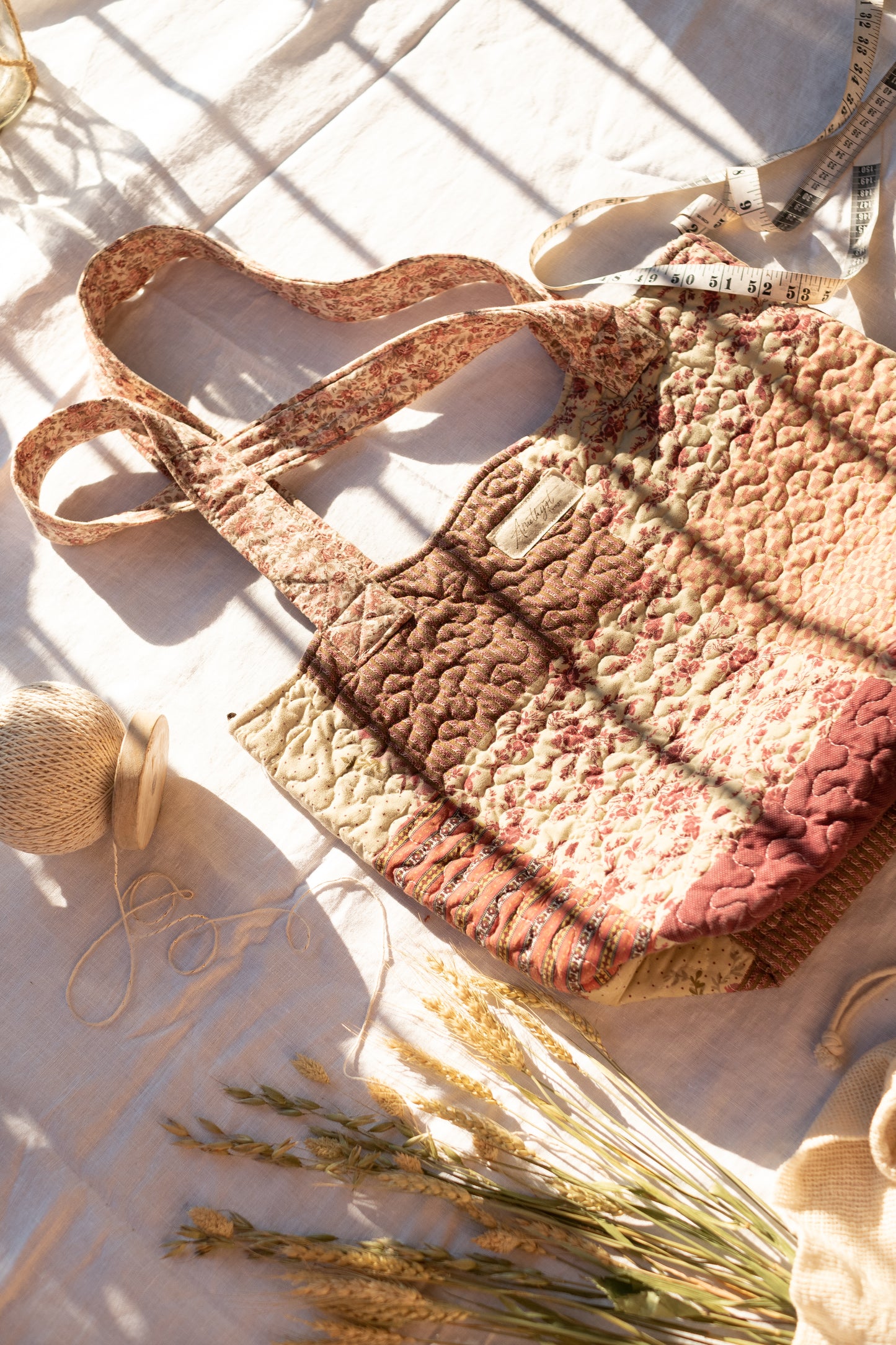 Handmade quilted reusable bag - quilted rose