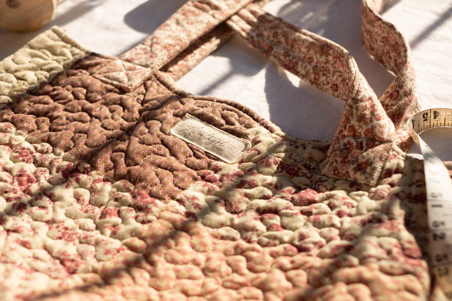 Handmade quilted reusable bag - quilted rose