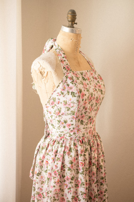 Handmade vintage floral apron - old rose