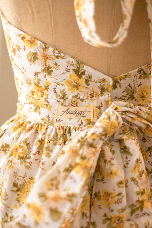 Handmade vintage floral apron set - golden