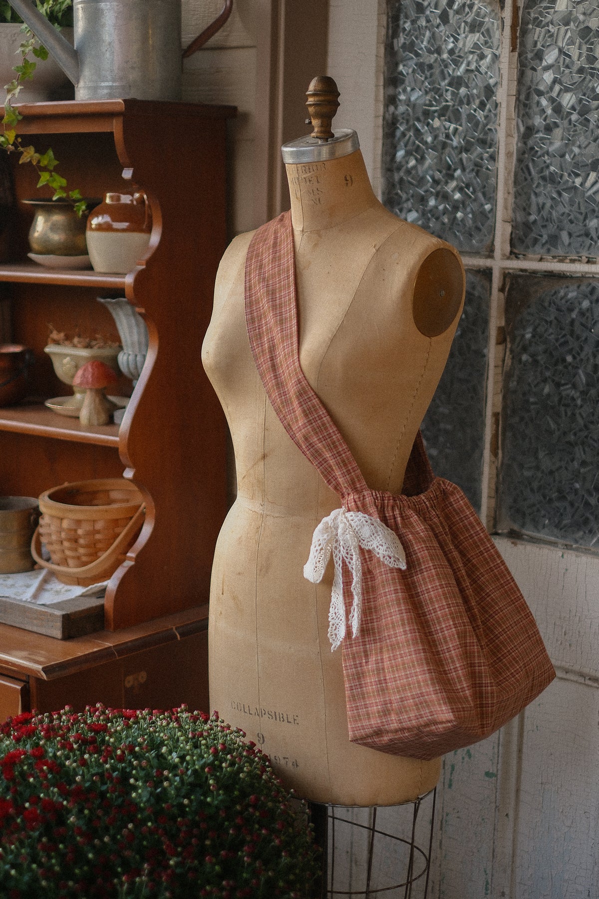 Handmade cotton tote bag - autumn plaid 🍂