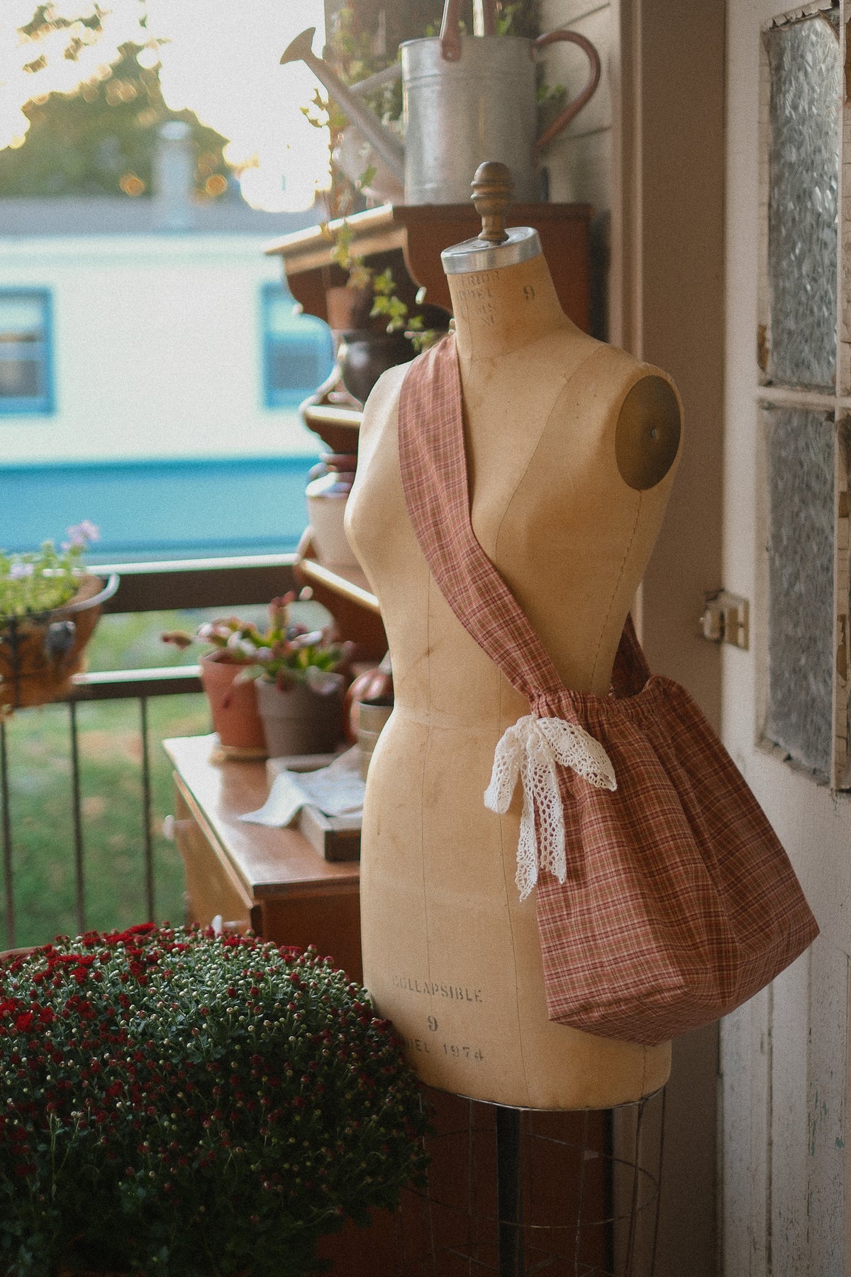 Handmade cotton tote bag - autumn plaid 🍂