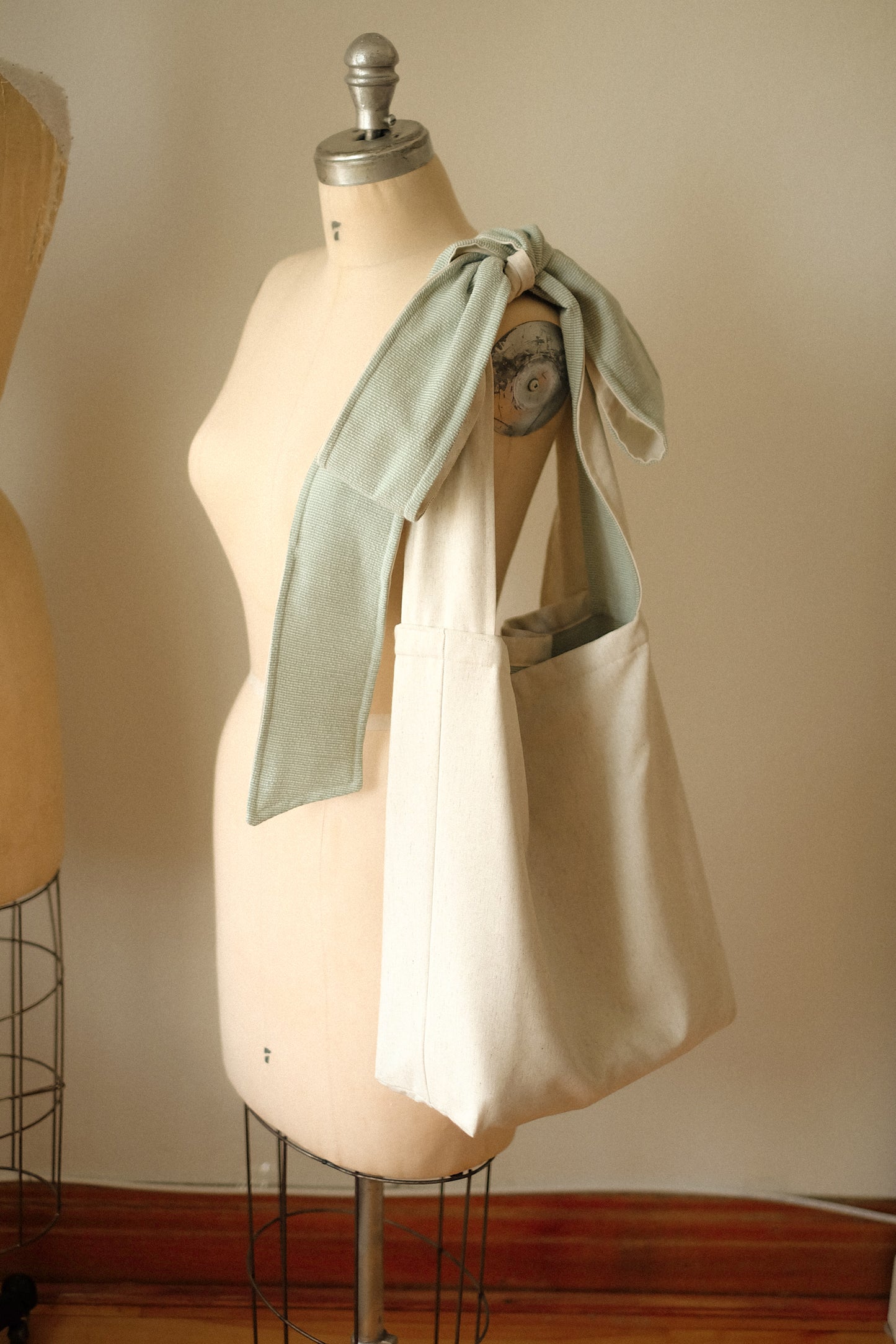 NEW♡ Handmade Ribbon slouchy tote bag - Pistachio
