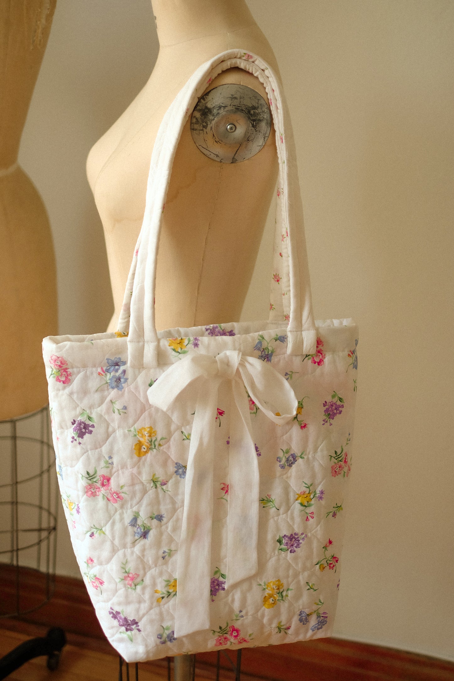 Handmade quilted large tote bag - forget me not ♡