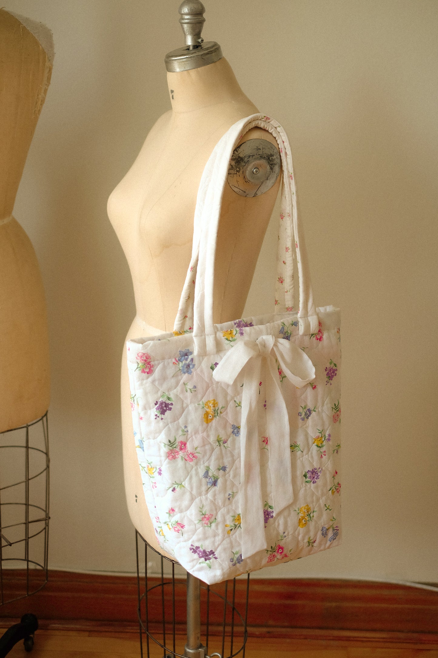 Handmade quilted large tote bag - forget me not ♡