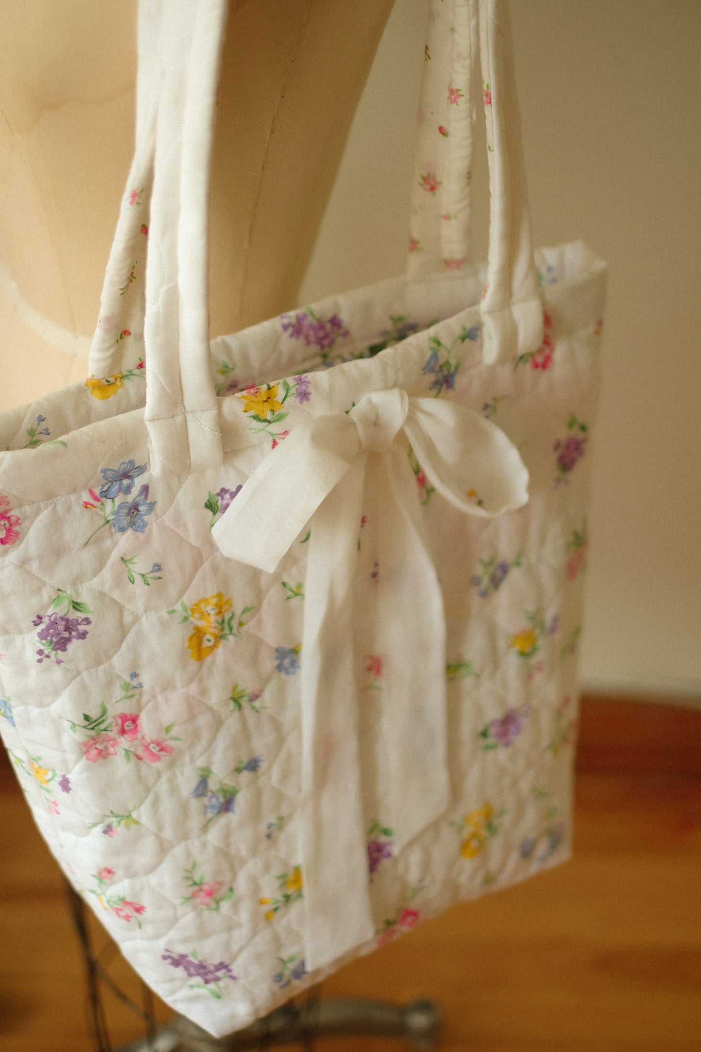 Handmade quilted large tote bag - forget me not ♡