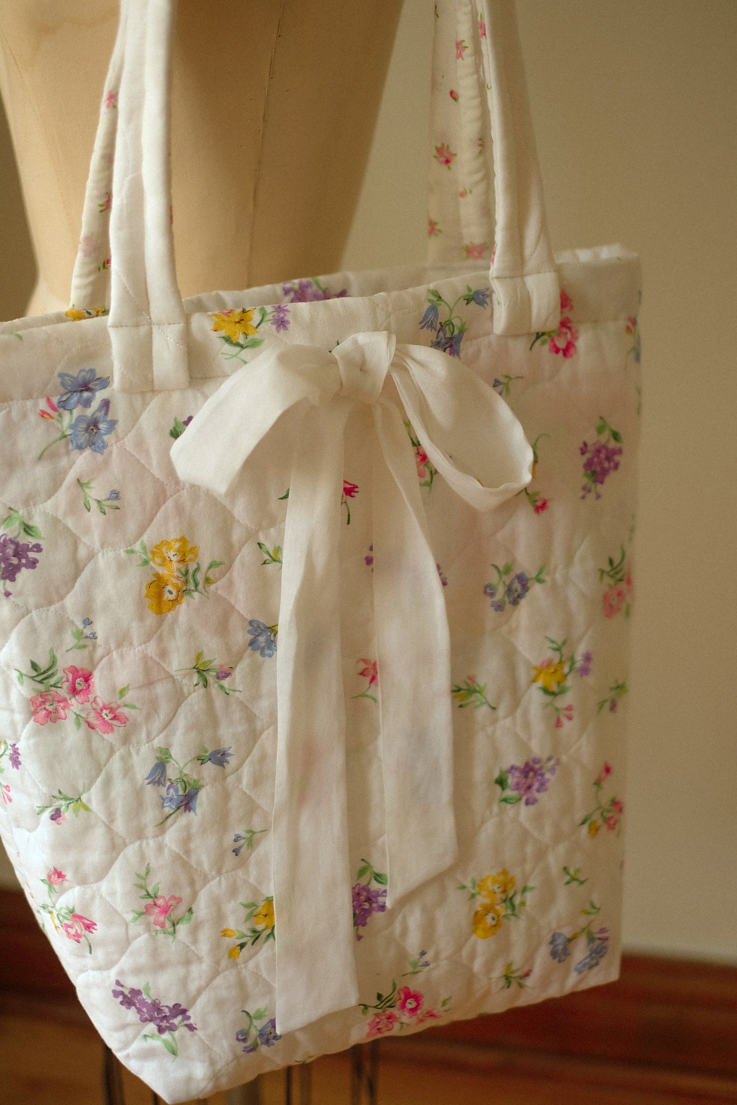 Handmade quilted large tote bag - forget me not ♡