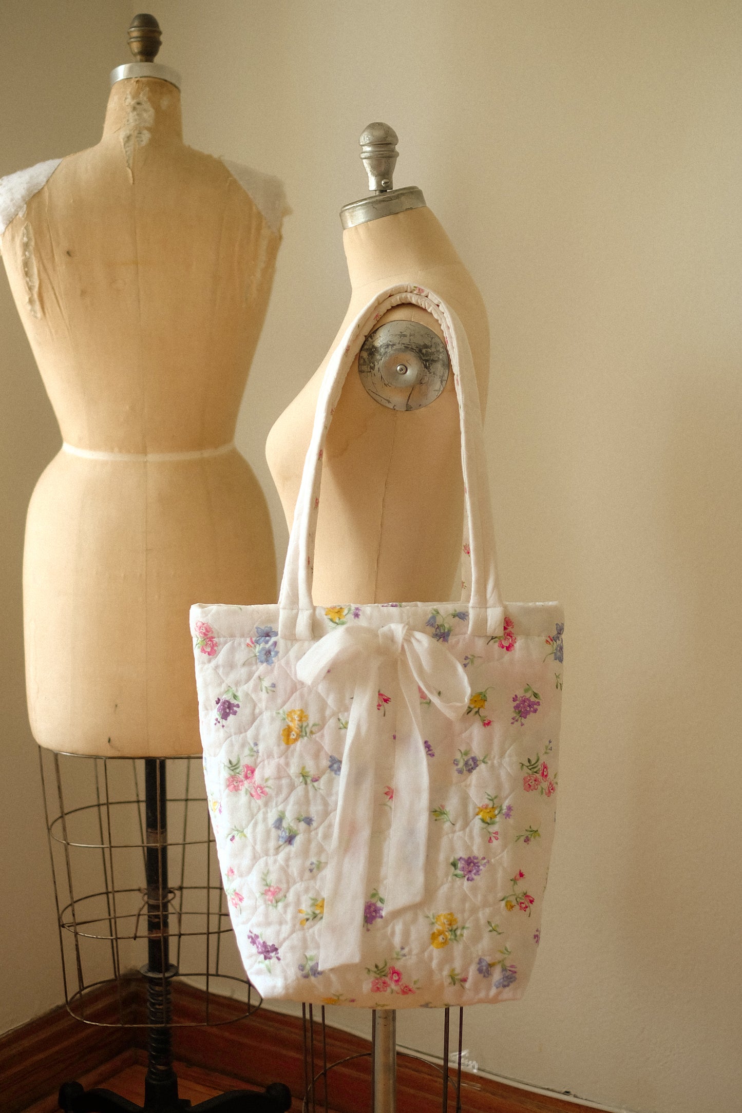 Handmade quilted large tote bag - forget me not ♡