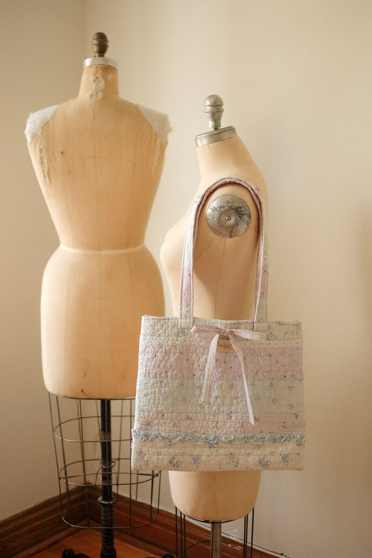 Handmade quilted mini tote bag - Coquette♡