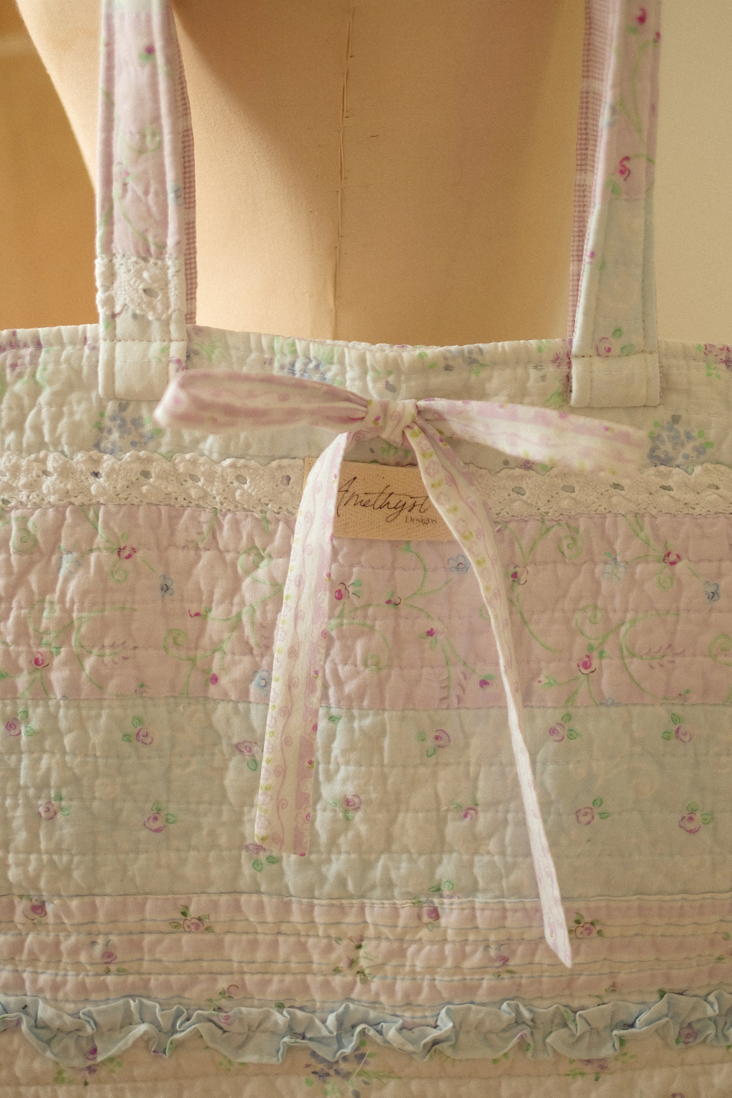 Handmade quilted mini tote bag - Coquette♡