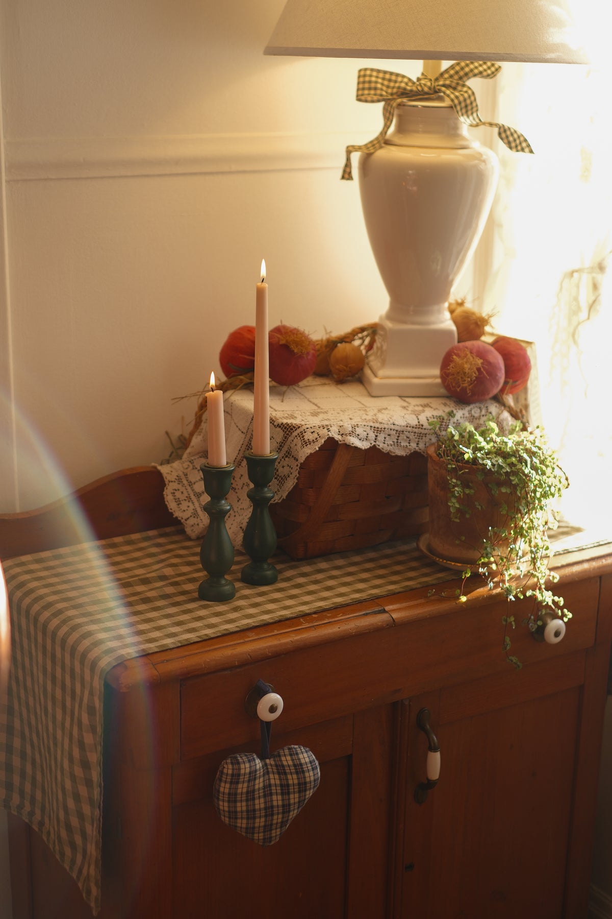 Vintage green wooden candle stick holder pair 🕯️