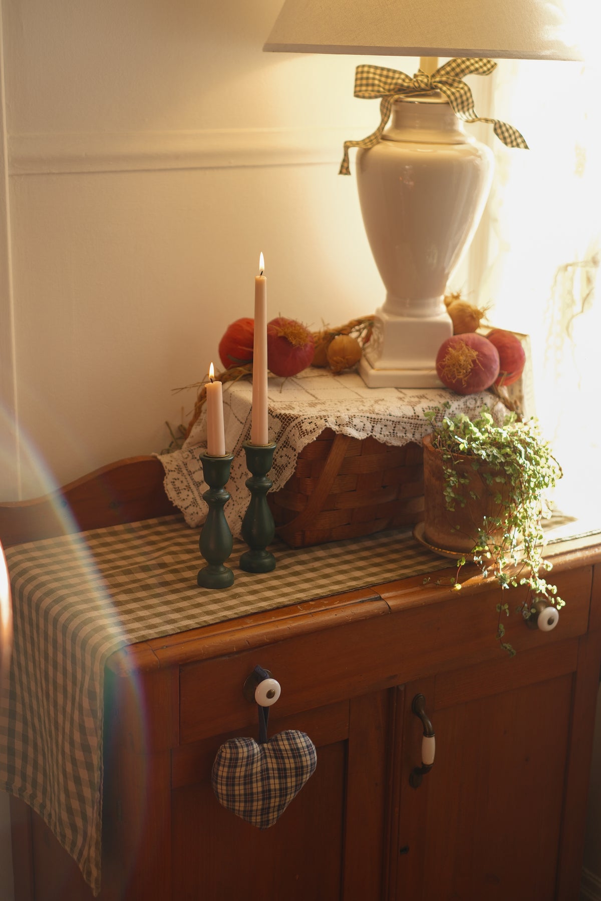 Vintage green wooden candle stick holder pair 🕯️