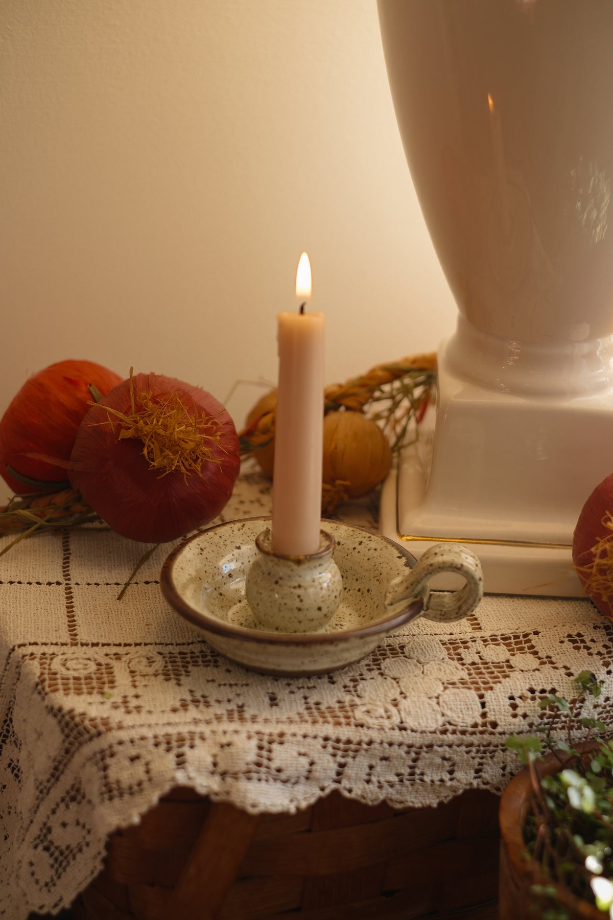 Vintage stoneware candle holder set  🕯️
