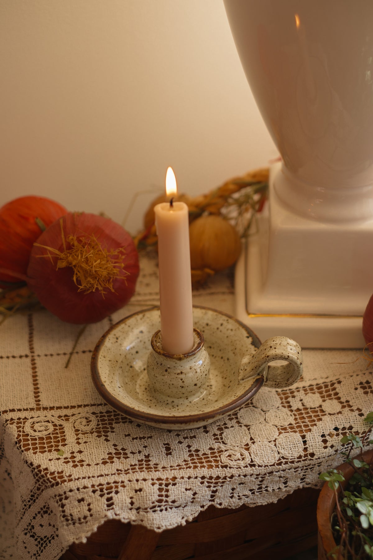 Vintage stoneware candle holder set  🕯️