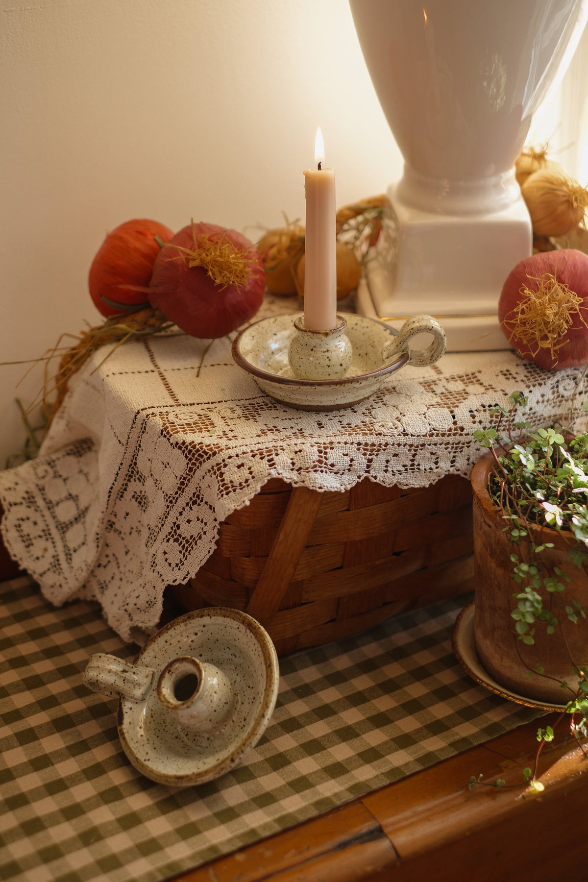 Vintage stoneware candle holder set  🕯️