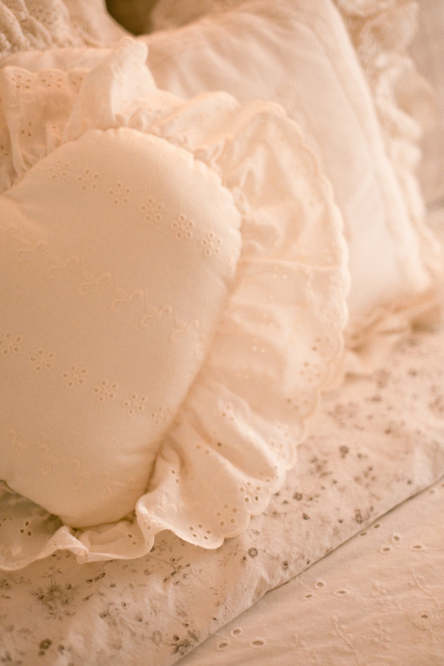 Handmade ruffled heart pillow - cream puff