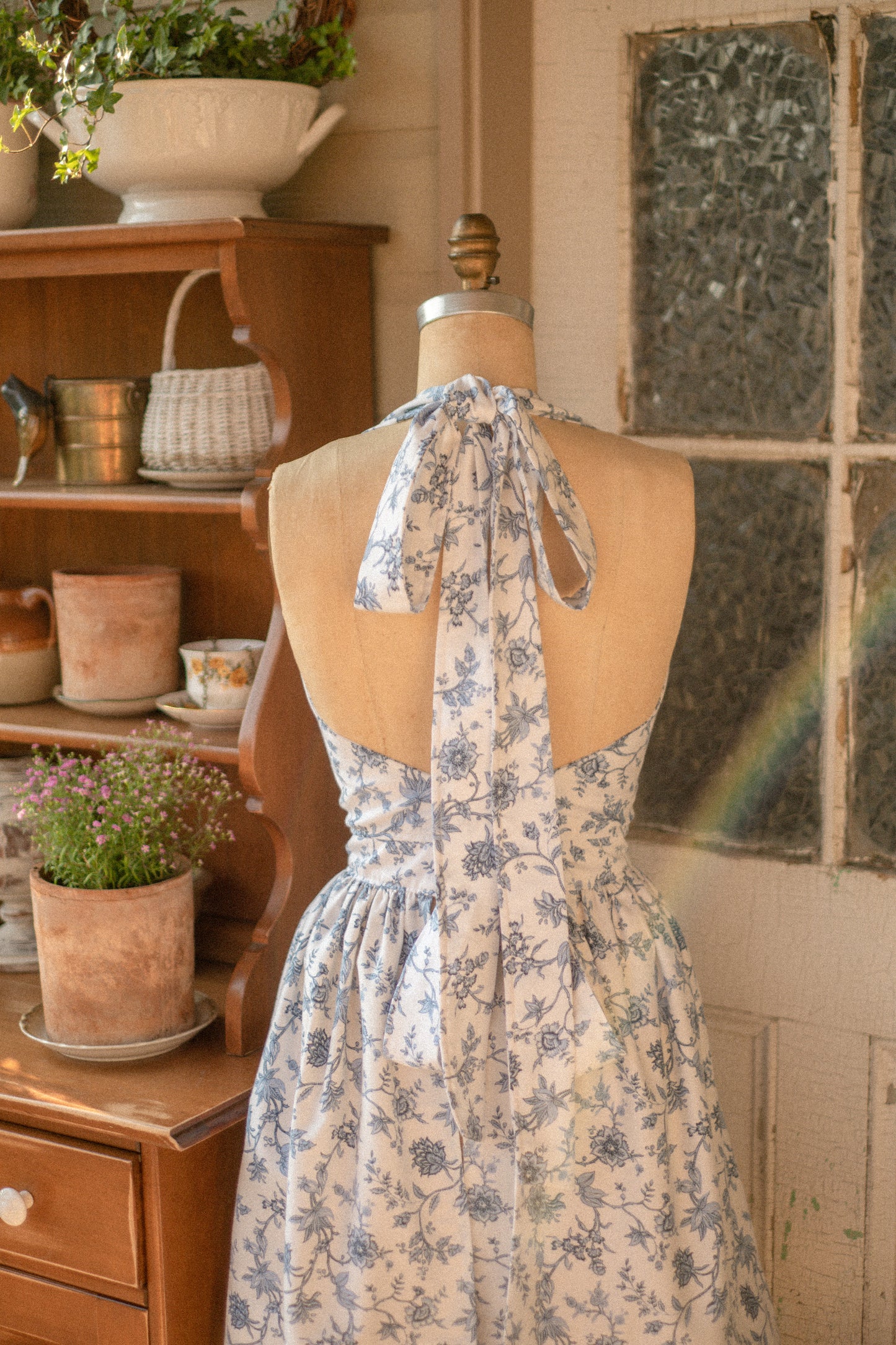 Handmade vintage apron set - Heirloom blue