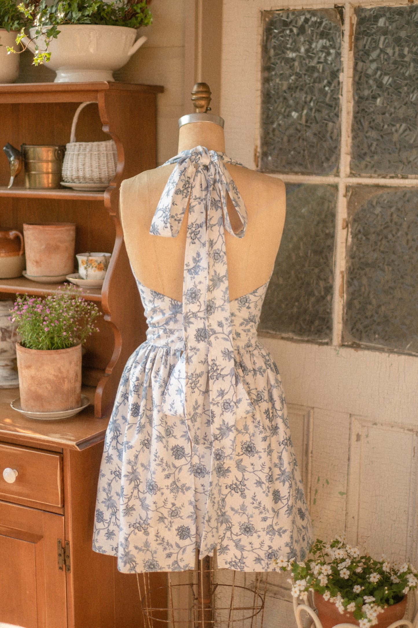 Handmade vintage apron set - Heirloom blue