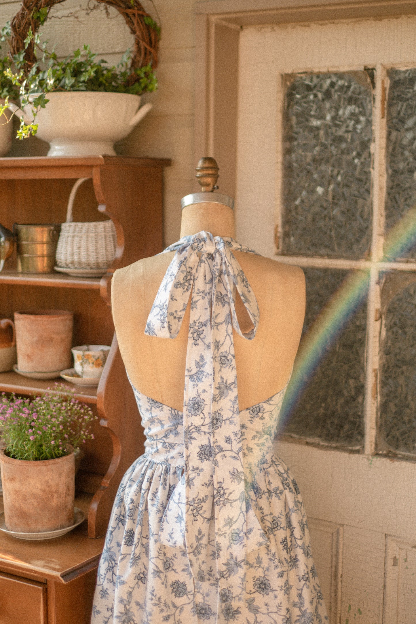 Handmade vintage apron set - Heirloom blue