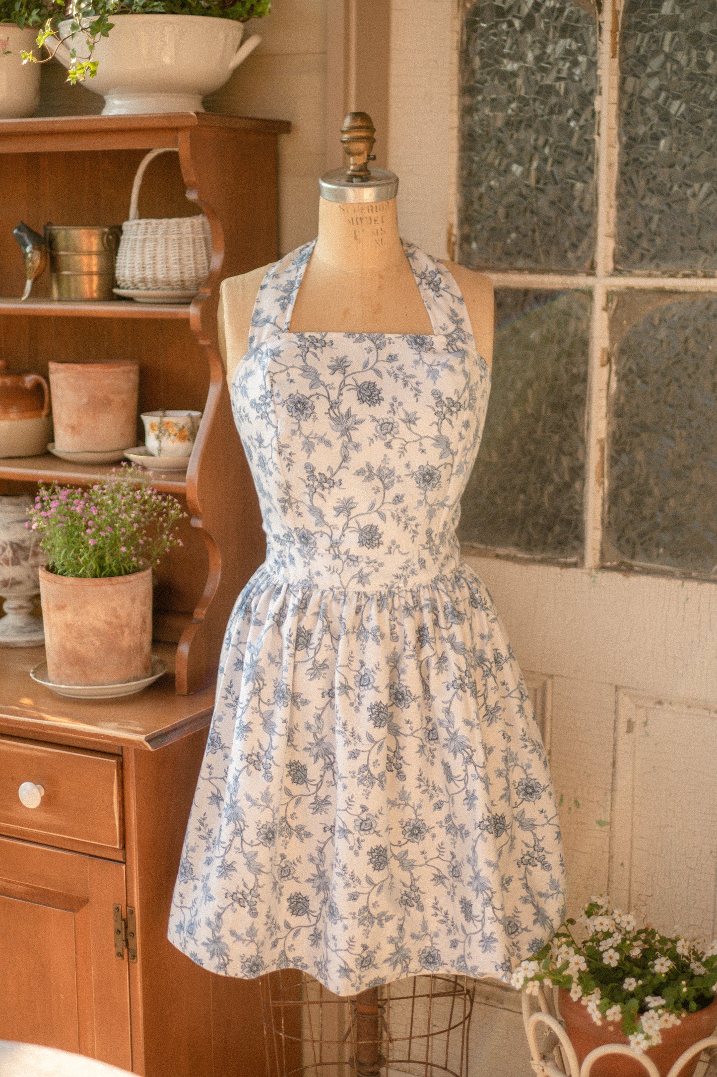 Handmade vintage apron set - Heirloom blue