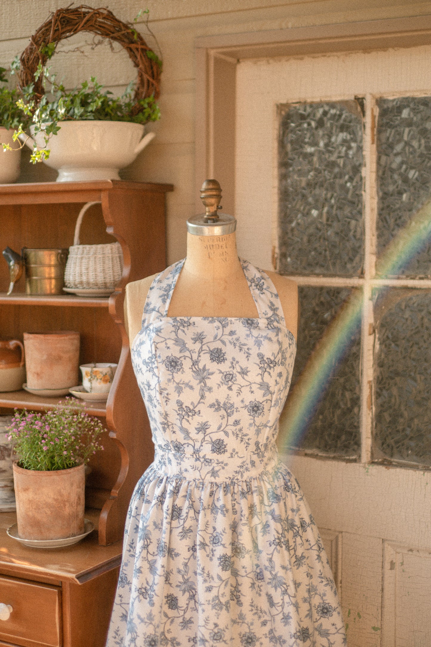 Handmade vintage apron set - Heirloom blue
