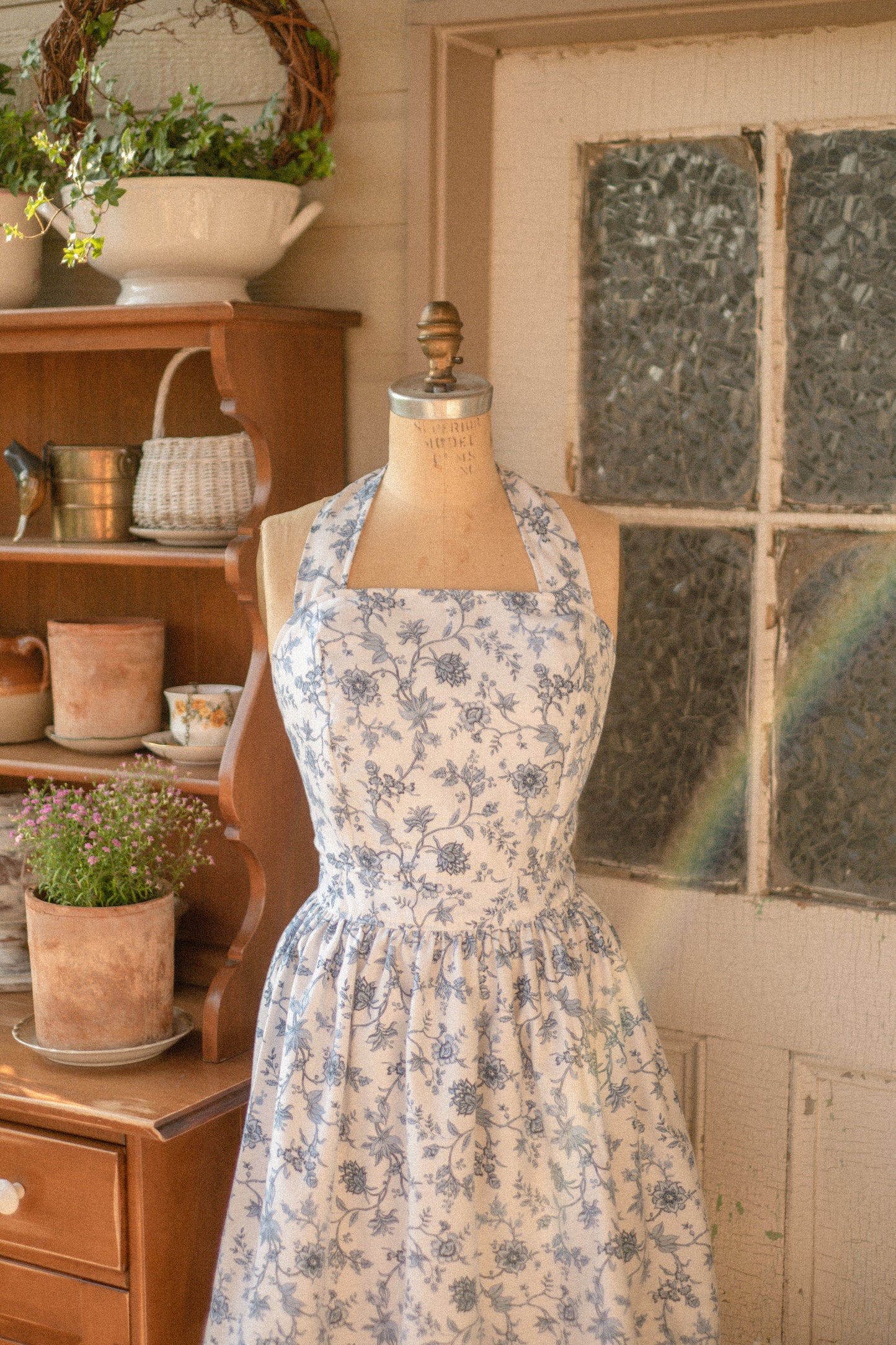 Handmade vintage apron set - Heirloom blue