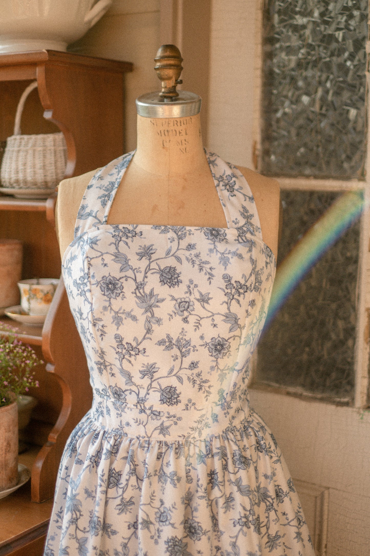 Handmade vintage apron set - Heirloom blue