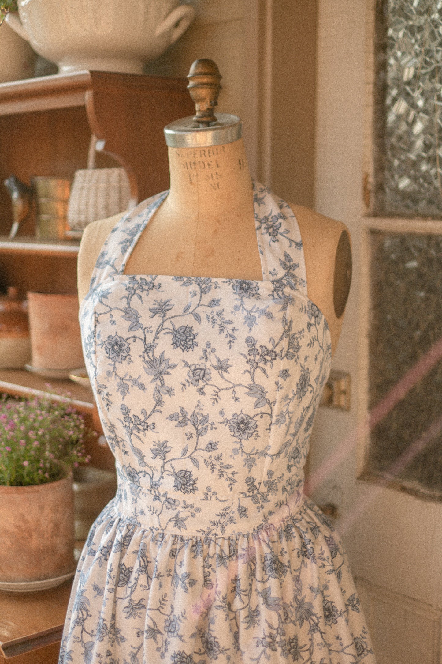 Handmade vintage apron set - Heirloom blue