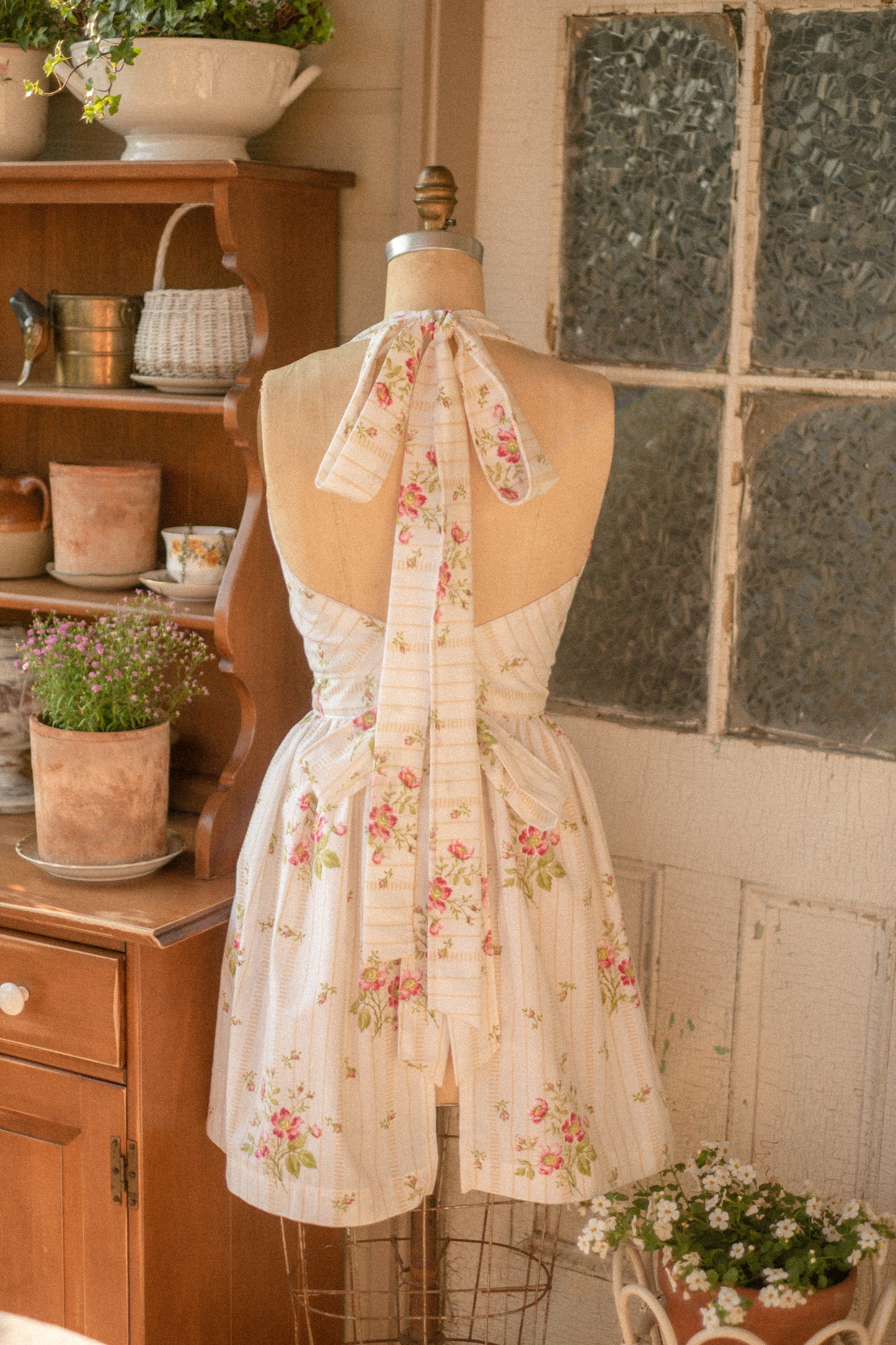Handmade vintage apron set - petit jardin