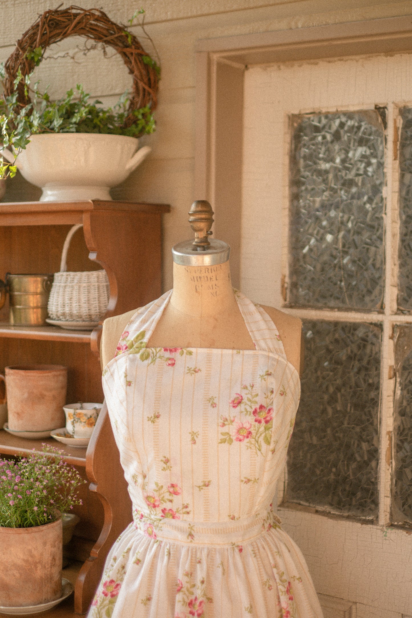 Handmade vintage apron set - petit jardin