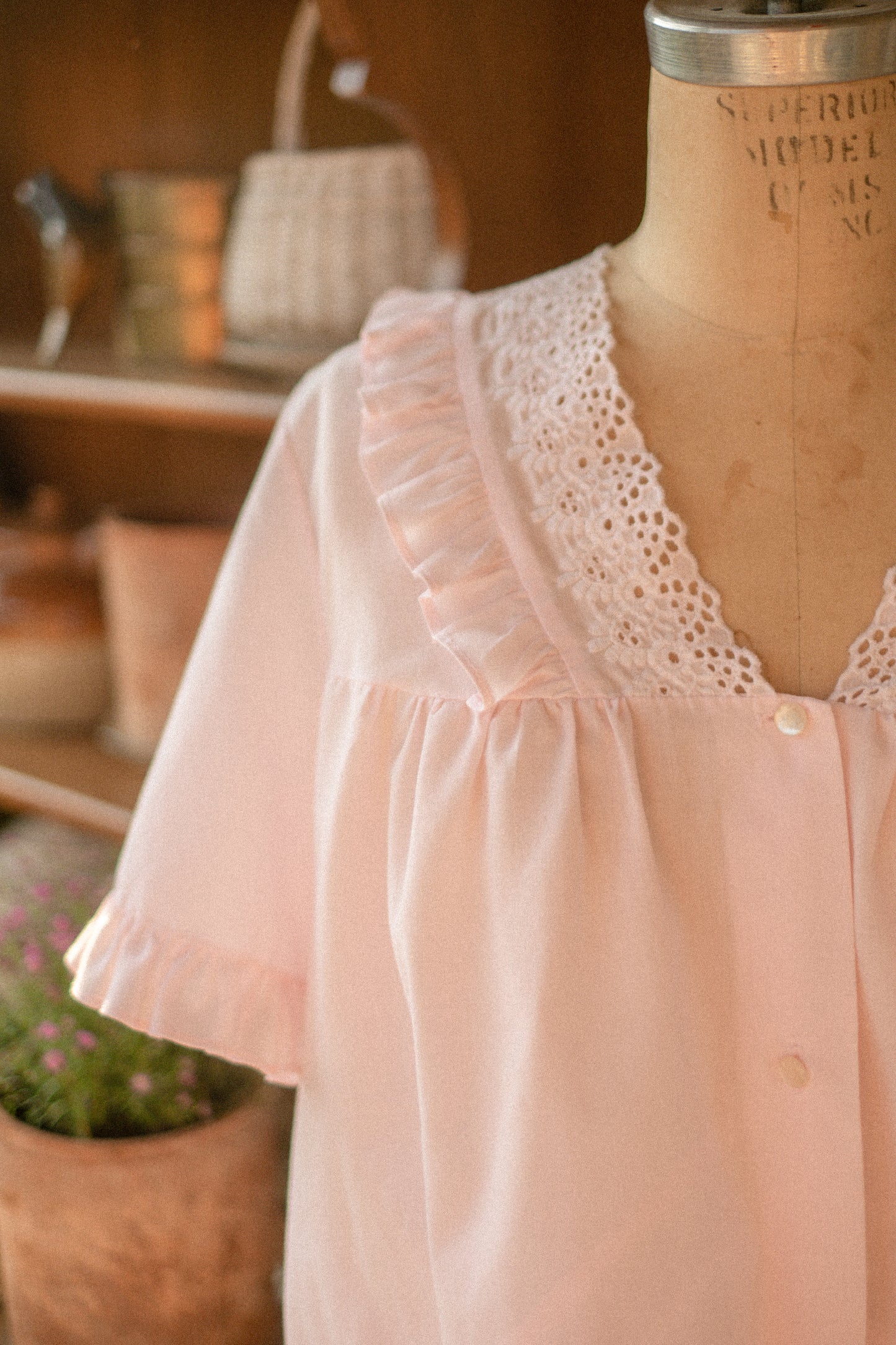 vintage cotton pink eyelet pyjamas set