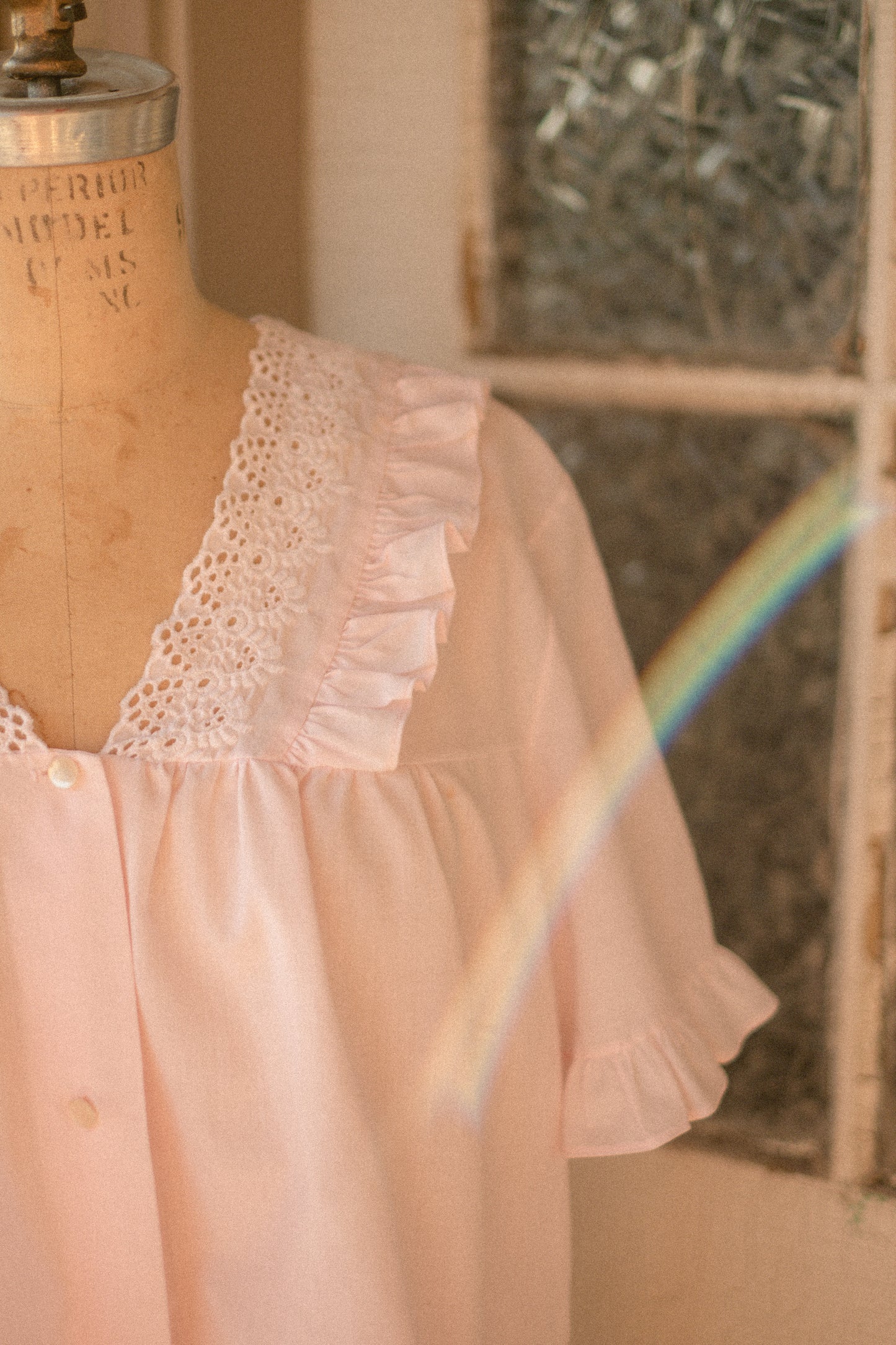 vintage cotton pink eyelet pyjamas set