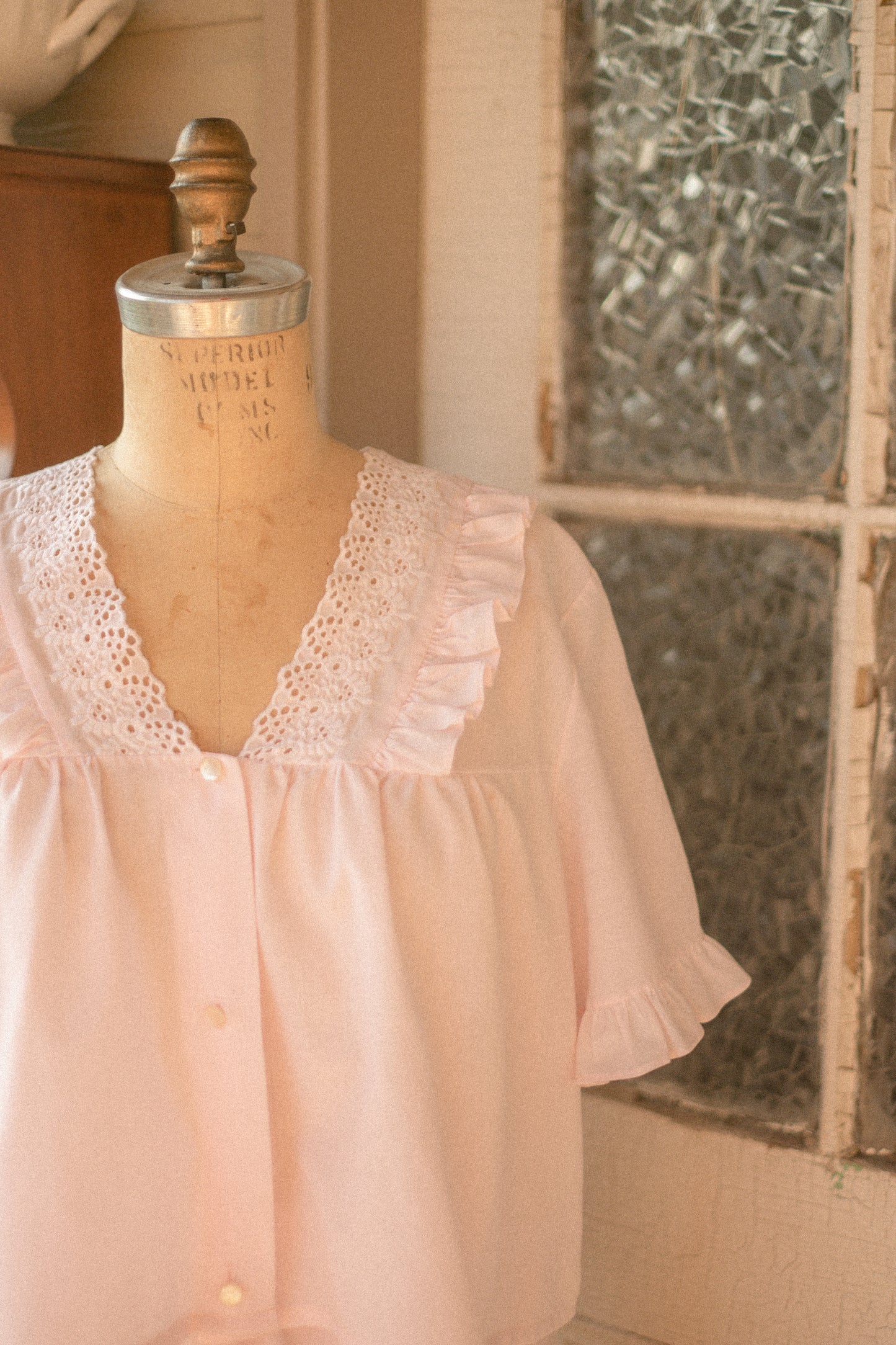 vintage cotton pink eyelet pyjamas set