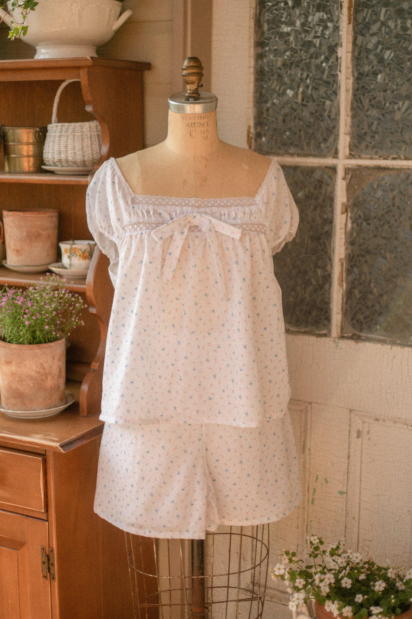 vintage cotton dainty floral pyjamas set