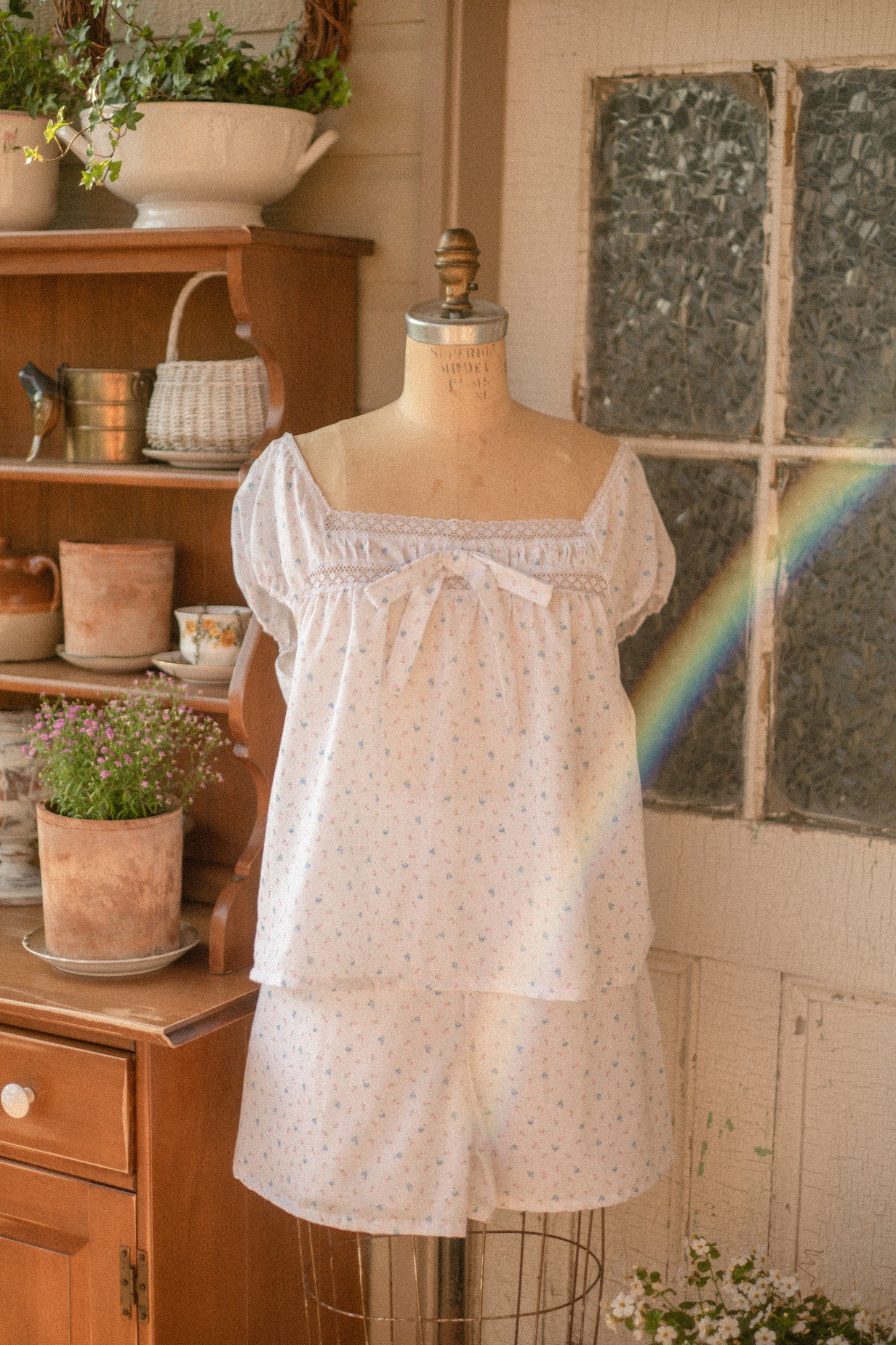 vintage cotton dainty floral pyjamas set