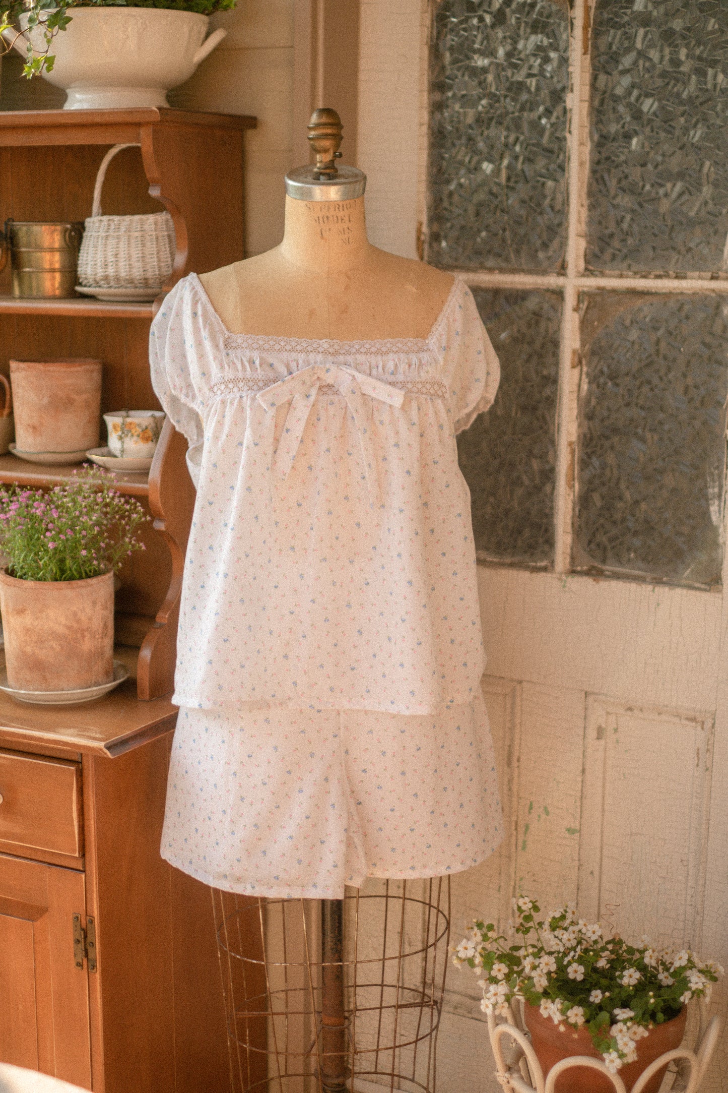 vintage cotton dainty floral pyjamas set