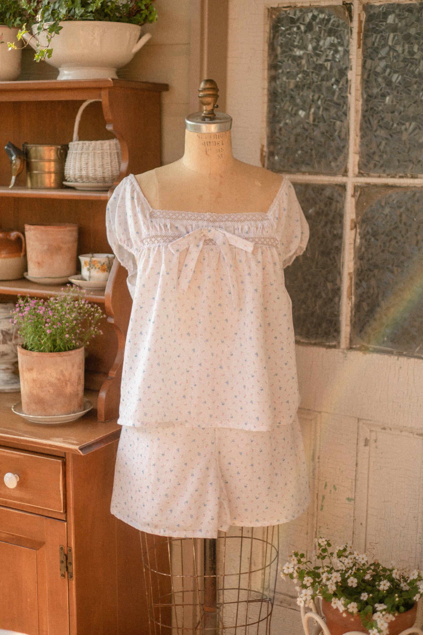 vintage cotton dainty floral pyjamas set