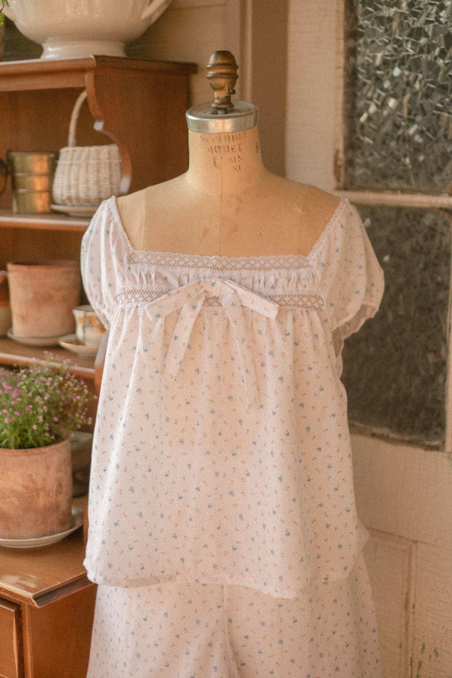 vintage cotton dainty floral pyjamas set