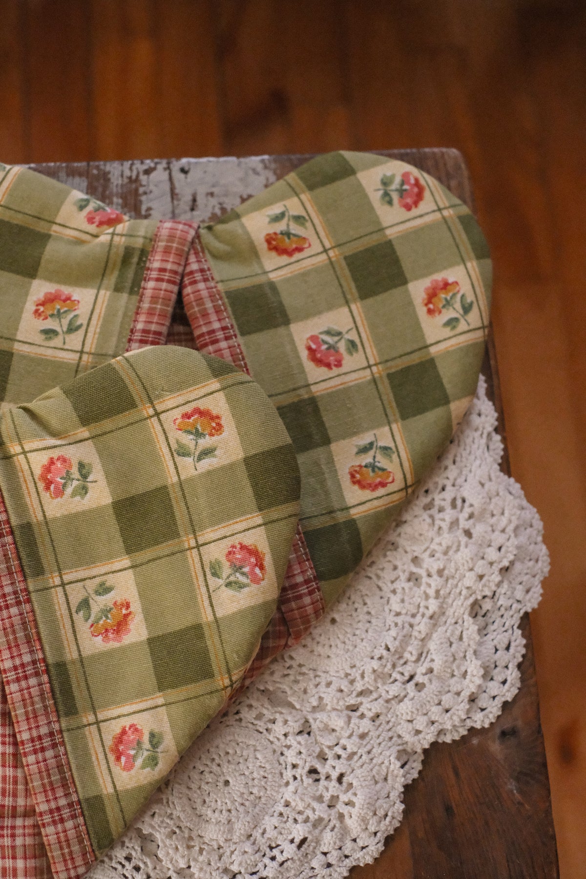 Handmade heart shaped oven mitt set - pomme verte🍏