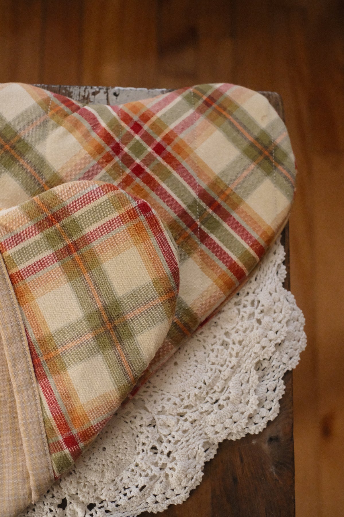 Handmade heart shaped oven mitt set - autumn plaid 🍂