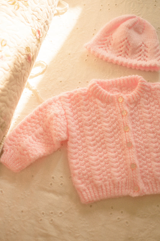 Vintage pink knit cardigan set