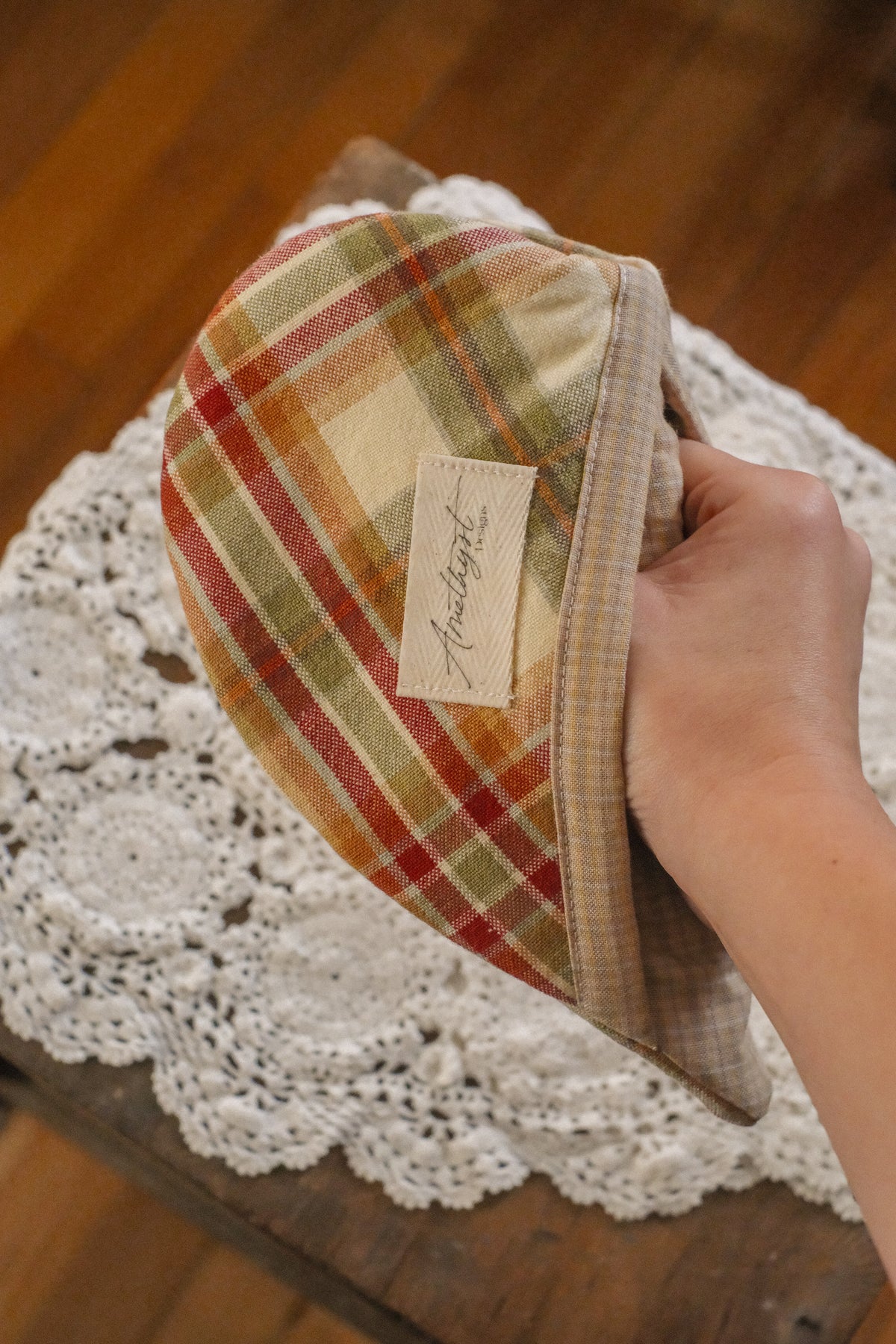 Handmade heart shaped oven mitt set - autumn plaid 🍂