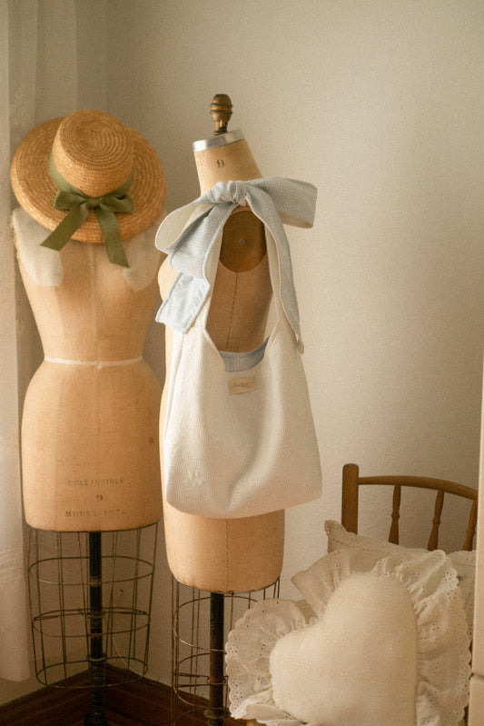 Handmade Ribbon tote - blueberry