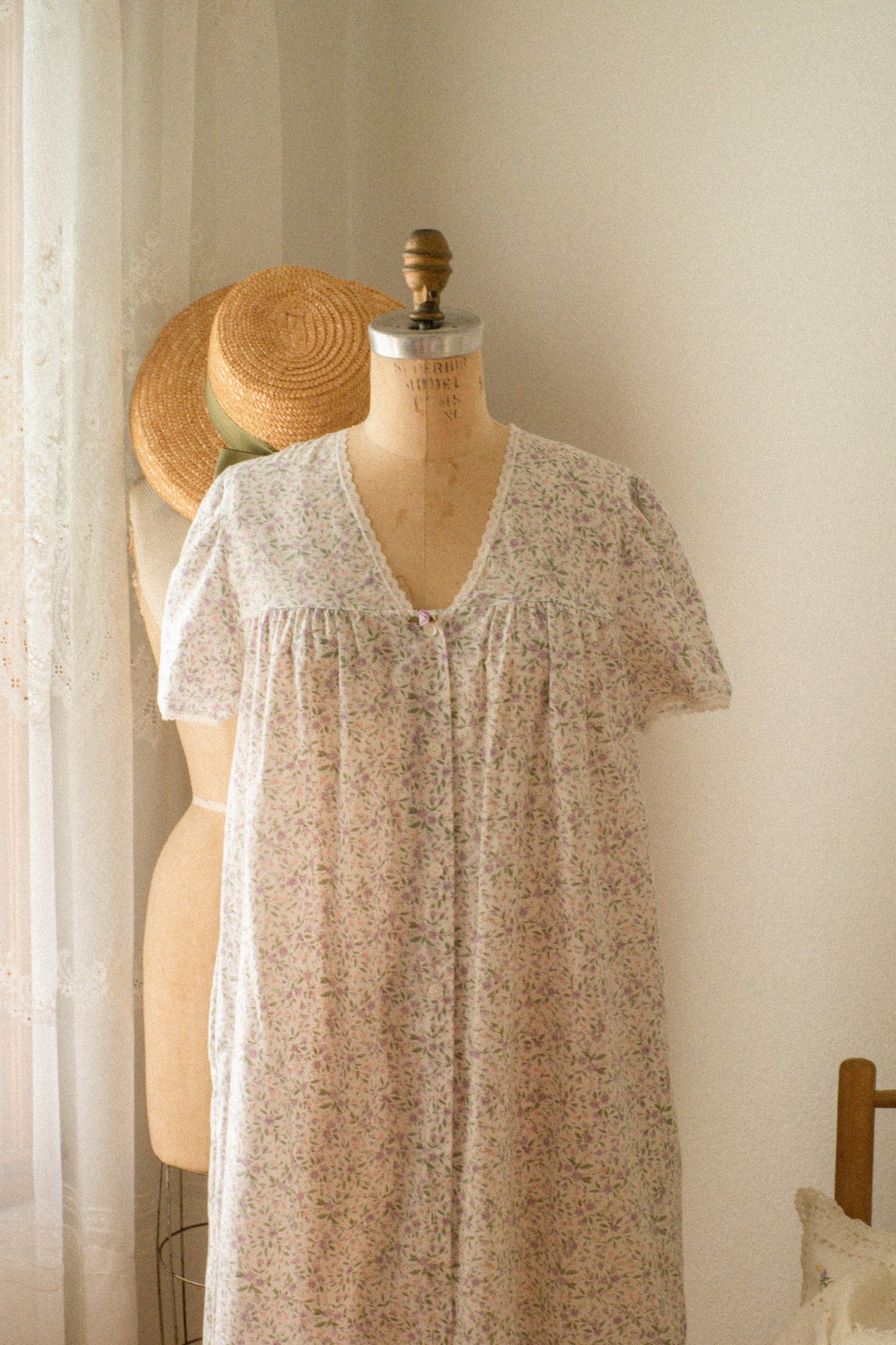 Vintage floral lace trimmed cotton sleep dress