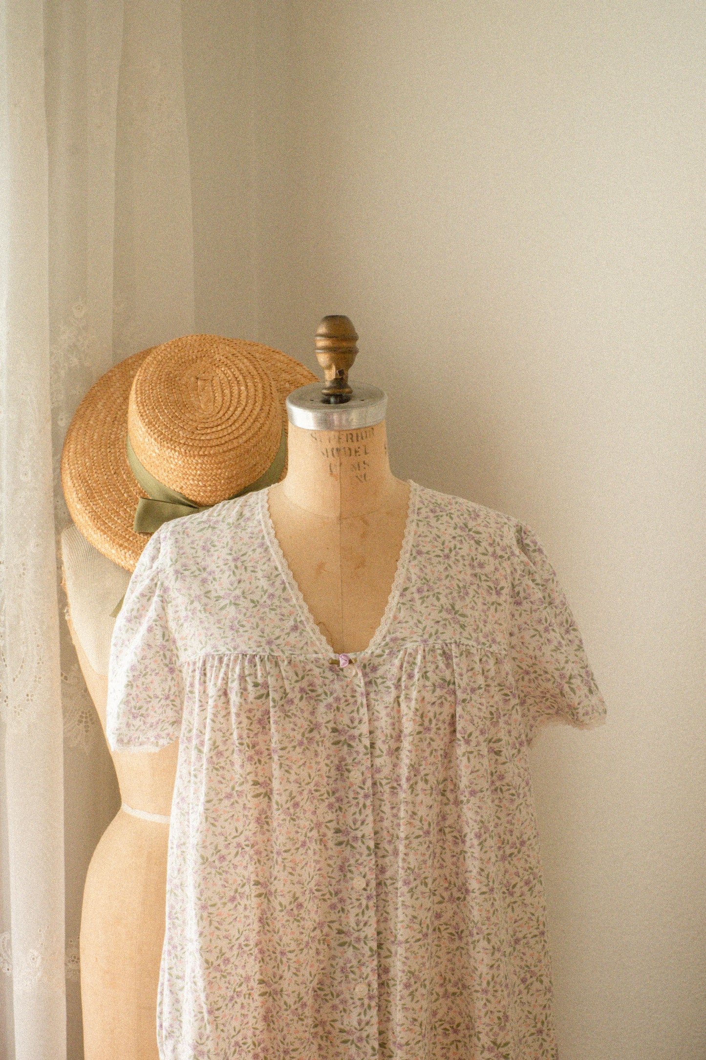 Vintage floral lace trimmed cotton sleep dress