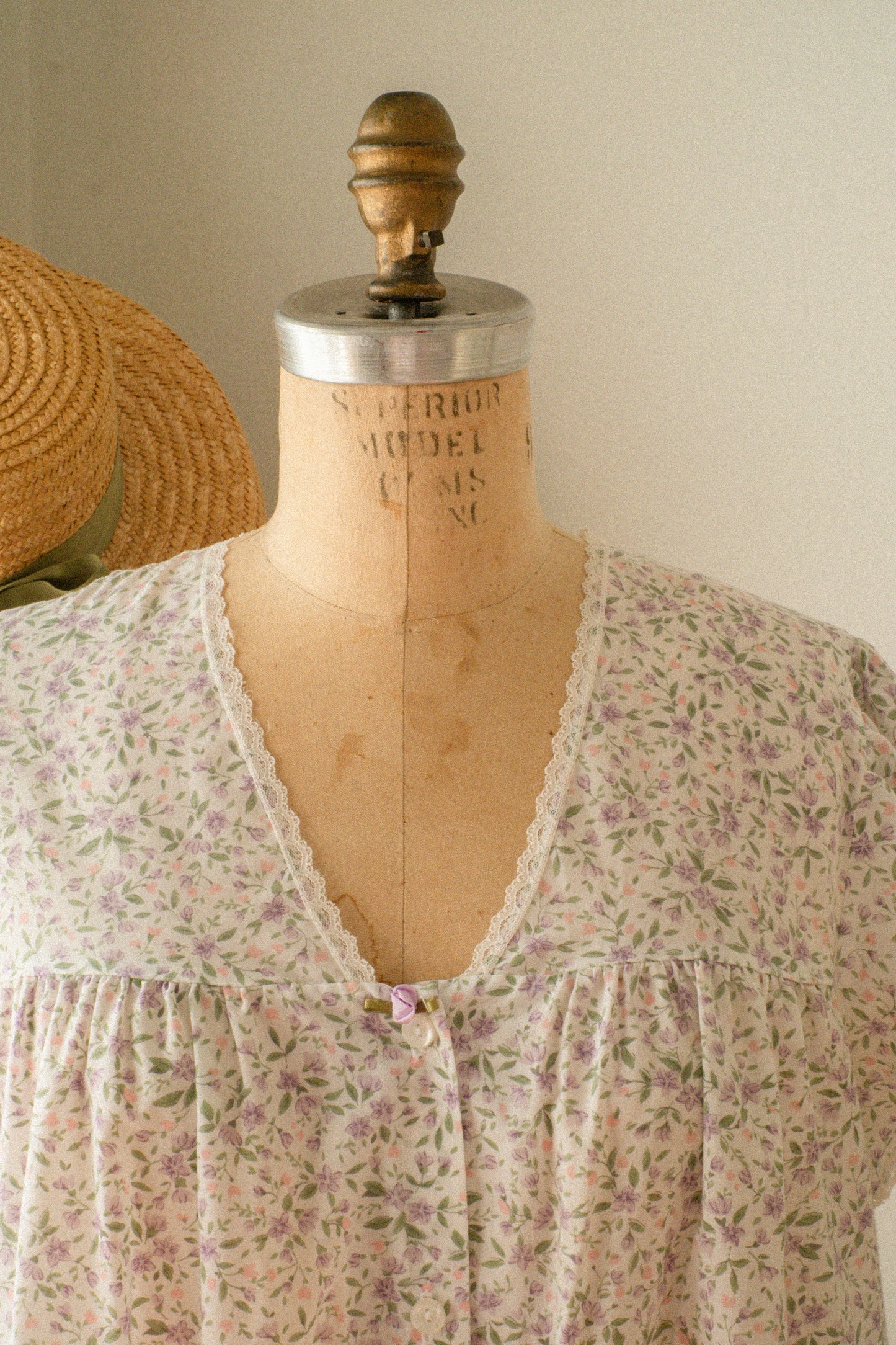 Vintage floral lace trimmed cotton sleep dress
