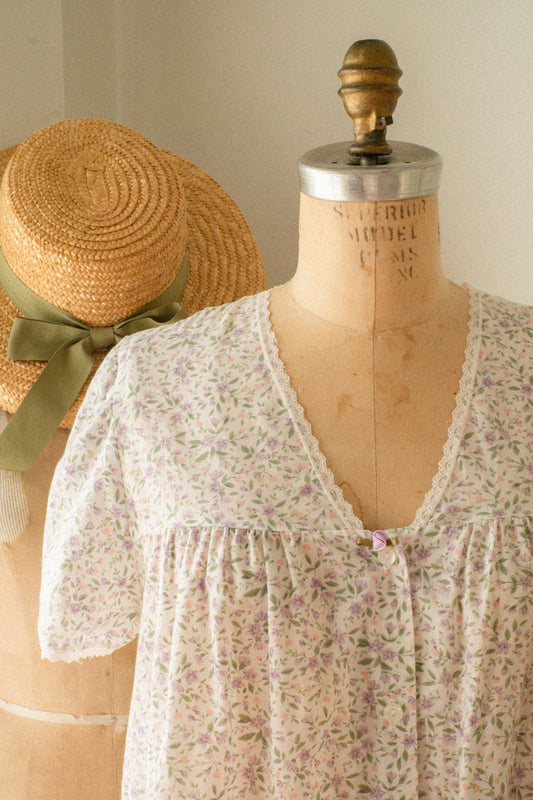 Vintage floral lace trimmed cotton sleep dress